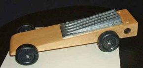 Pinewood Derby car using aerodynamic weight