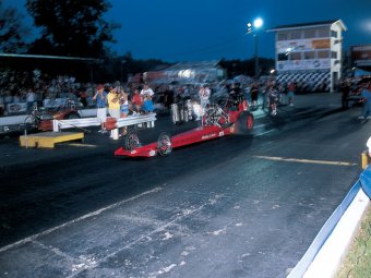 Side-by-side nighttime AA/FD pairings are a featured attraction at both NHRA retro shows.